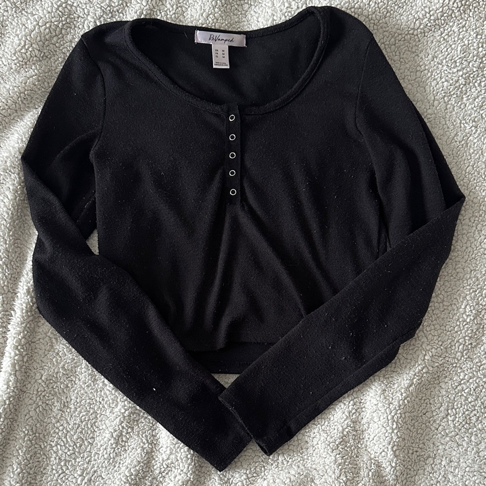 Wild Fable Black Buttoned Crop Top